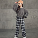 Girls' Set Children's Clothing Trendy Plaid Trousers Big Kids