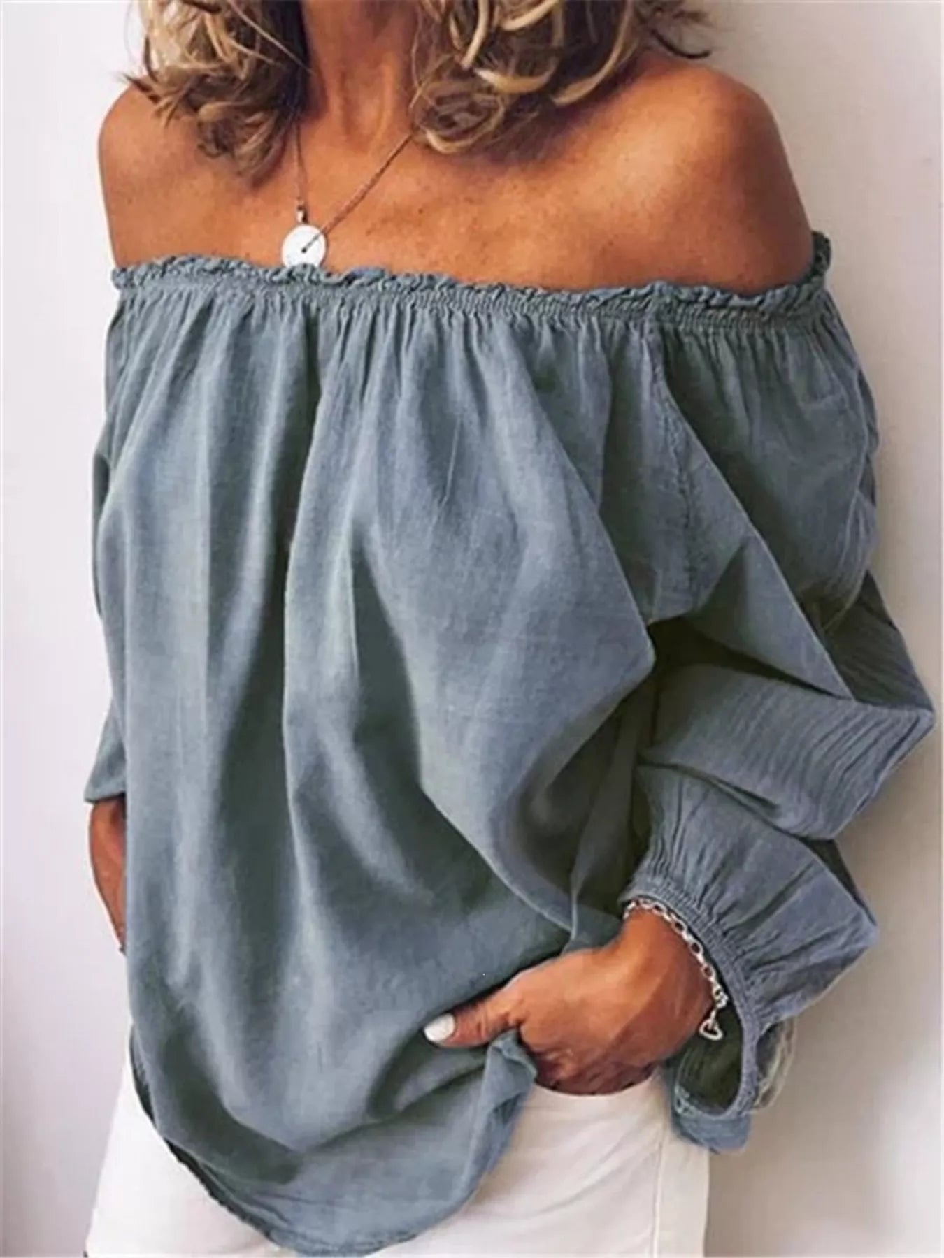 Shop Off-Shoulder Frill Trim Blouse - Women's Fashion | Akatonbo
