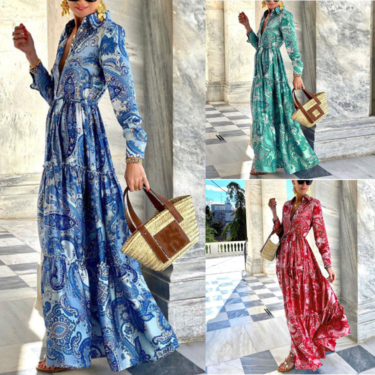Akatonbo Elegant Long Sleeve Dress Women'S Long Skirt