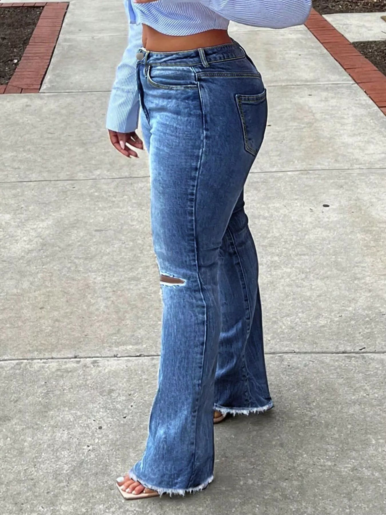 Shop Ripped Knee Flare Jeans - Women's Fashion | Akatonbo