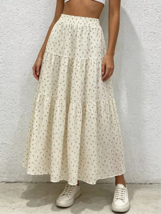 Shop Floral Print Tiered Flowy Maxi Skirt - Women's Fashion | Akatonbo
