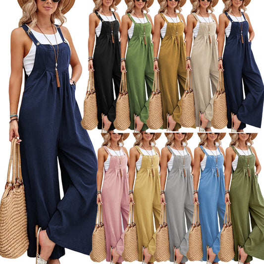Akatonbo Women Long Bib Pants Overalls Casual Loose Rompers Jumpsuits With Pockets