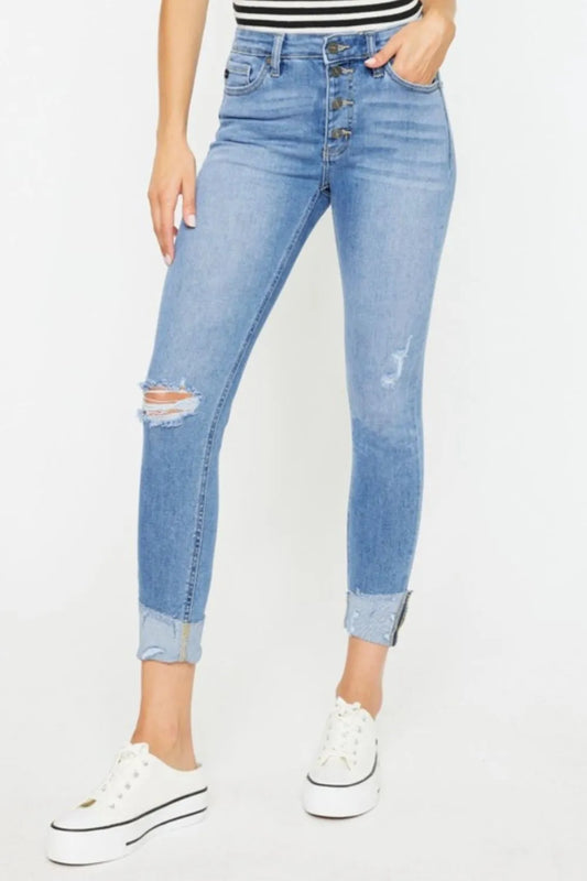 Shop Kancan Distressed Cat's Whiskers Button Fly Jeans - Women's Fashion | Akatonbo