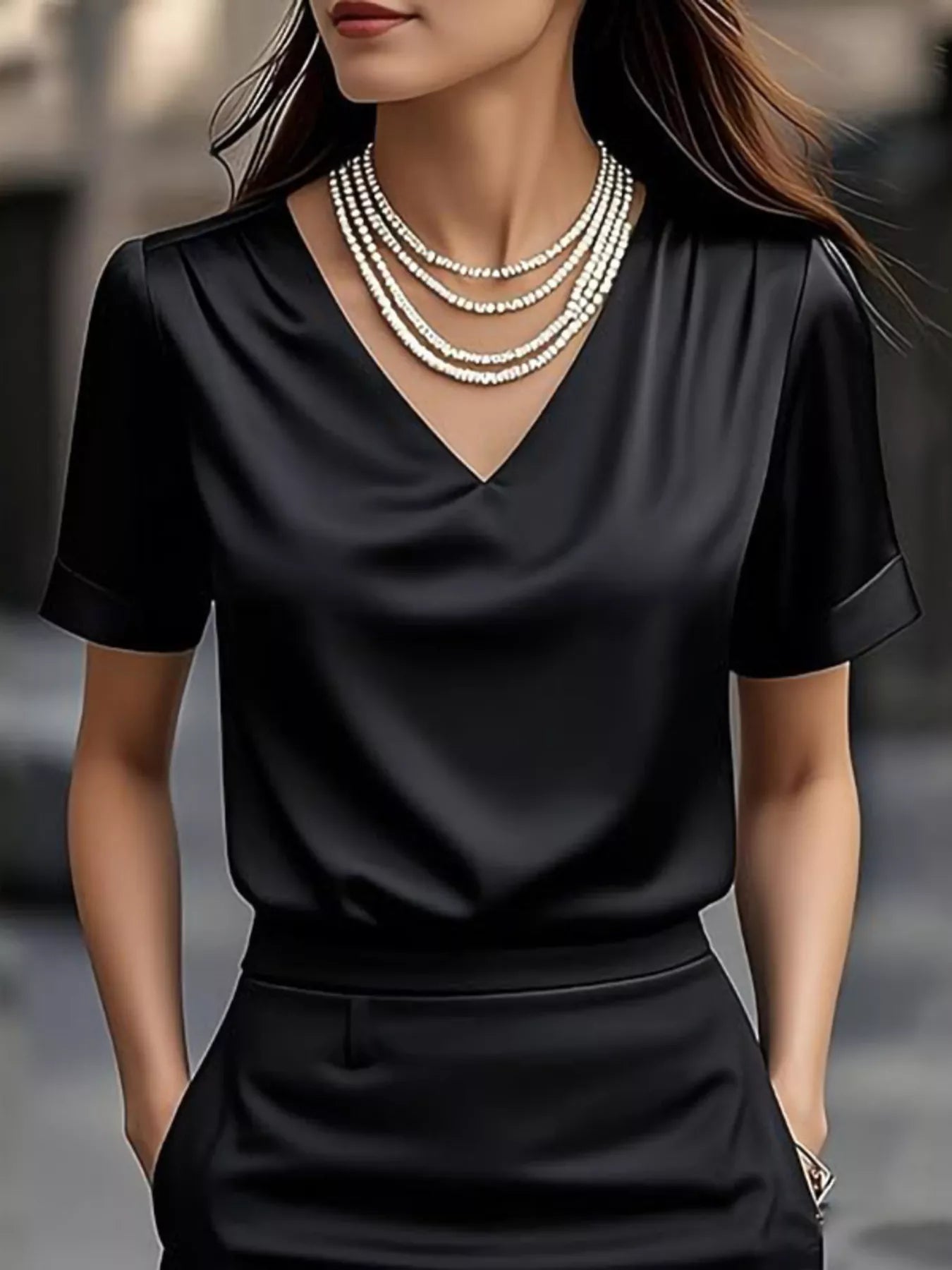 Shop V-Neck Satin Blouse - Women's Fashion | Akatonbo