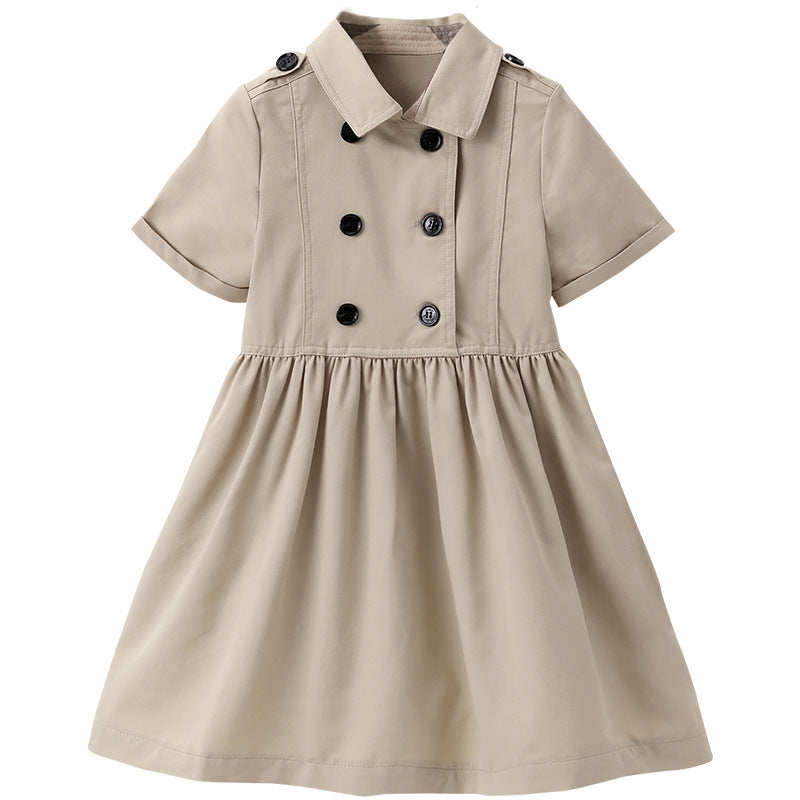 Kids Summer Clothing Beige Children Shirt Girls' Dress Medium And Large Children's Dress Children Shirt