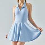 Hanging Neck Contrasting Lapel Sports Dress