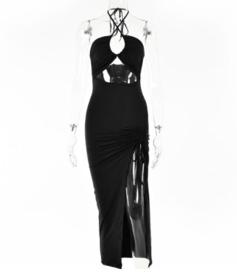 Robe longue fendue sexy avec décolleté plongeant et lacets, style Y2K, pour fêtes et plage