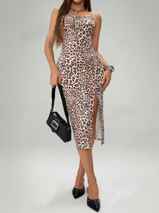 Summer Printed Suspender Split Dress