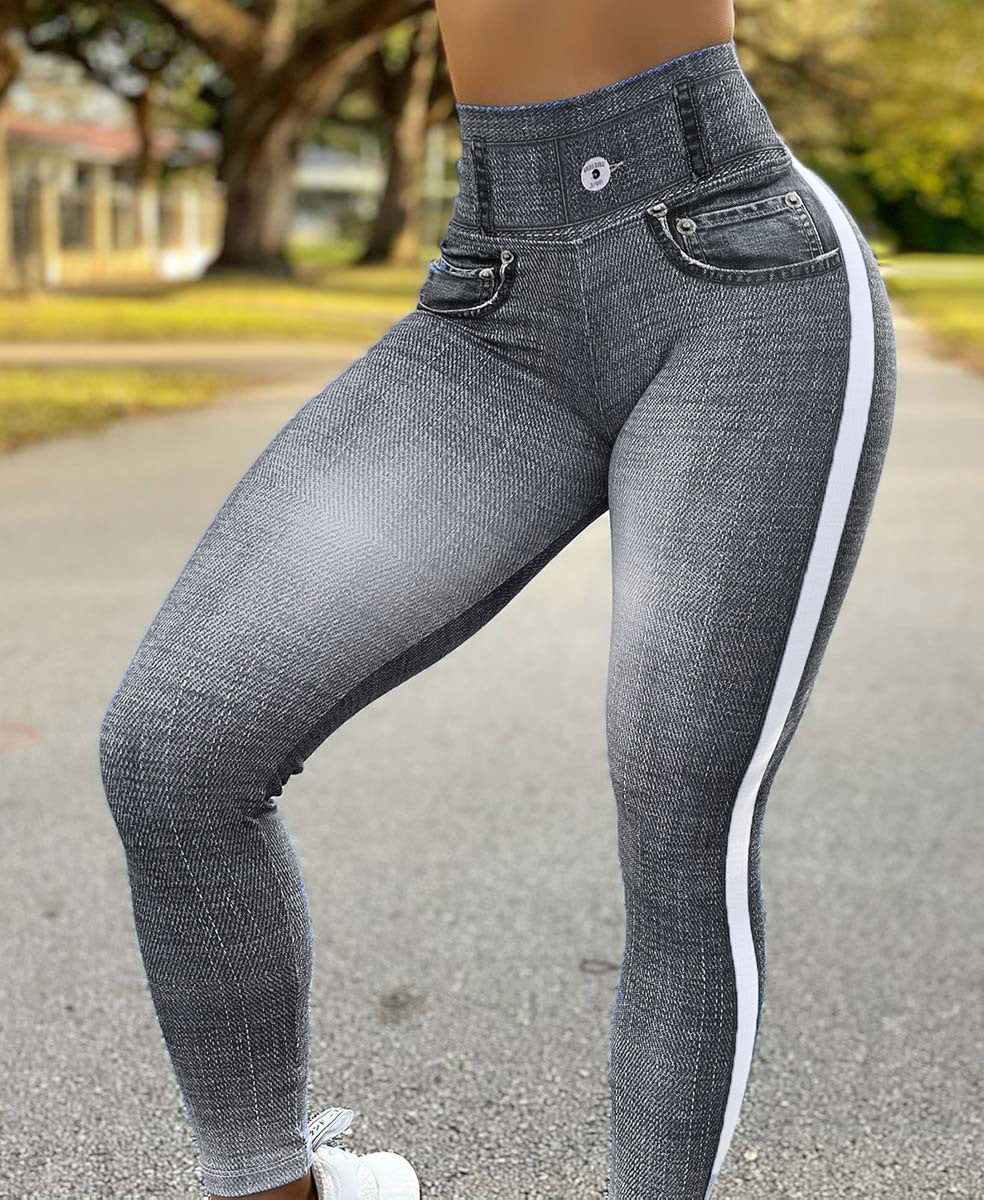 Women's Quick-drying Slim Fit Denim Print Yoga Pants Leggings