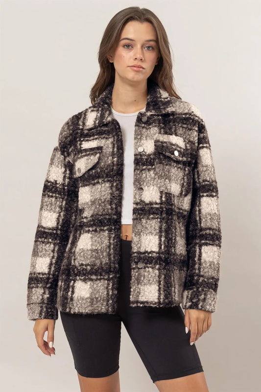 Chaqueta de boucle a cuadros con botones