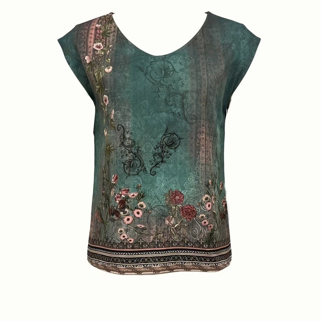 Women's Floral Printed Vest V-neck Sleeveless Button Down Casual Top