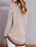 Hoteel Oversized Sweaters For Women Long Sleeve Striped Pullover Sweater Fall Turtleneck Knit Tunic Jumper Tops