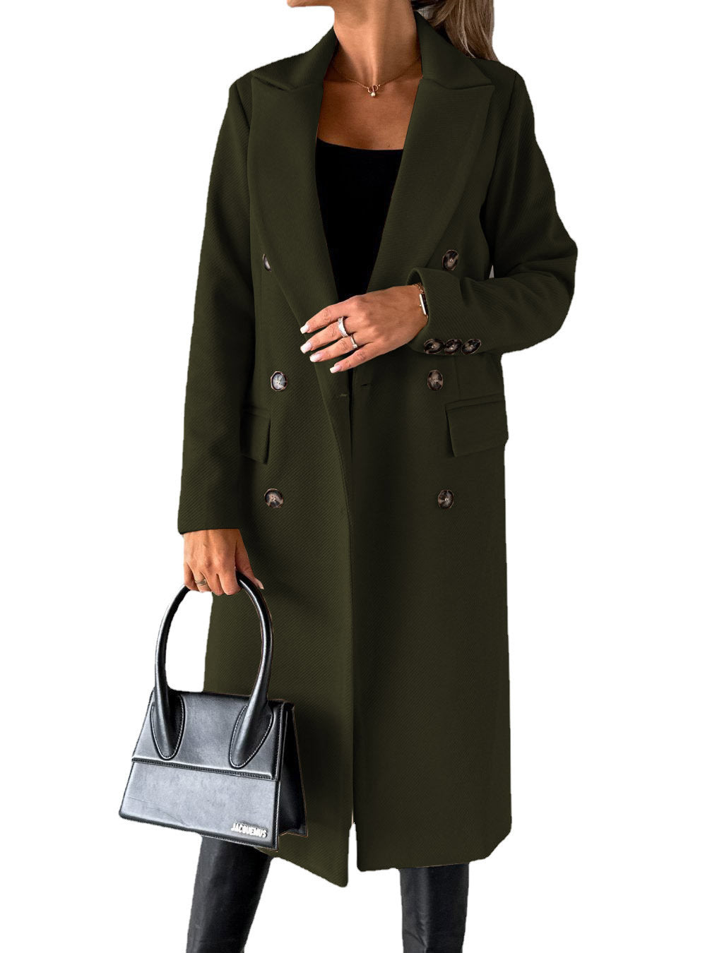 Abrigo largo con solapa, moda invernal, liso, cruzado, entallado, chaqueta larga, ropa de mujer