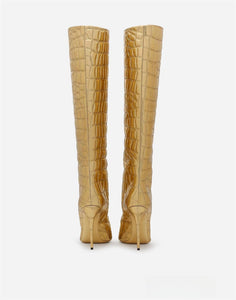 Pointed Stiletto Heel Leopard Print Boots