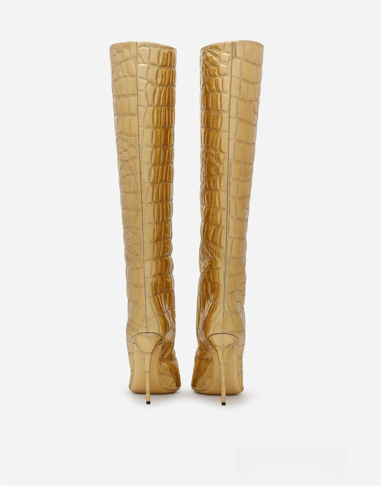 Pointed Stiletto Heel Leopard Print Boots