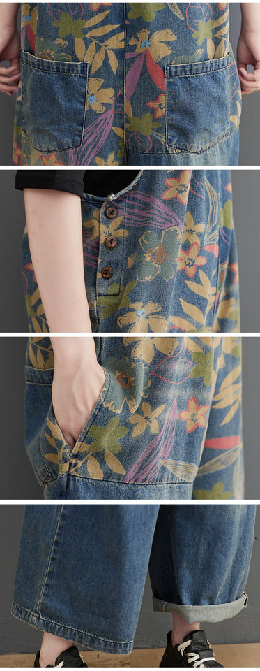 Loose Retro Casual Stitching Denim Strap