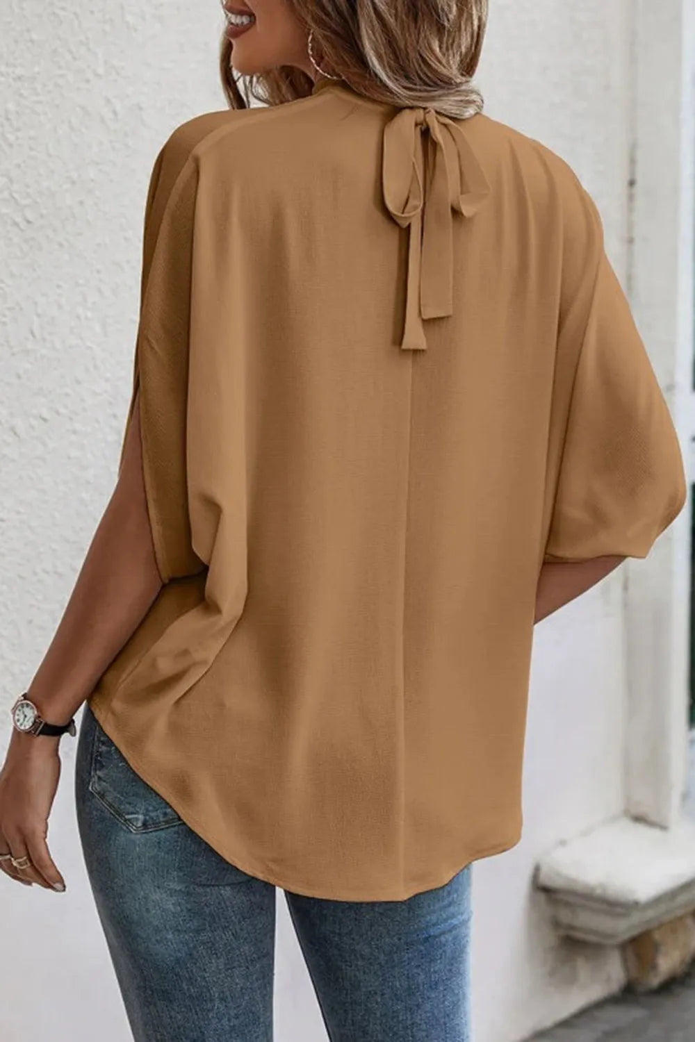 Shop Tie Back Slit Half Sleeve Blouse - Women's Fashion | Akatonbo