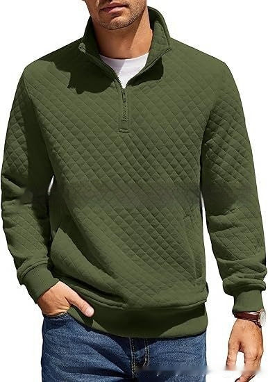 Long Sleeve Knitted Zip Pullover Plaid Sweatshirt