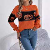 Snoopy Halloween Pumpkin Pullover Sweater Fashion Long Sleeve Knitted Tops For Women Clothing