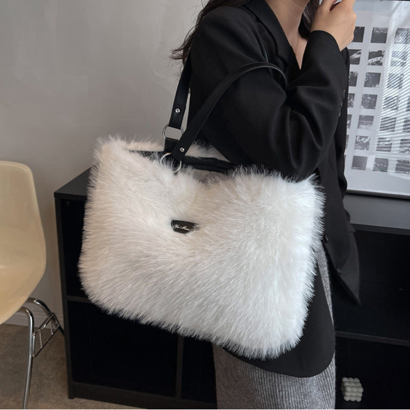 Winter Plush Bags Women Flowers Shoulder Bag Handbag