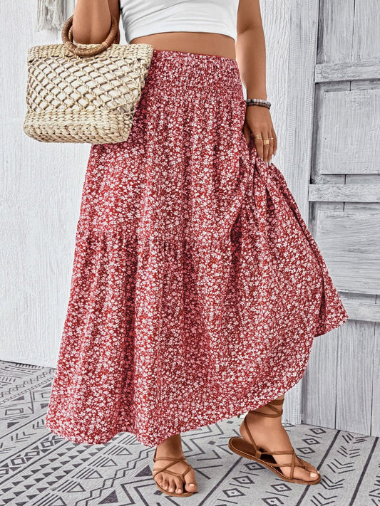 Shop Plus Size Floral Print Tiered Skirt - Women's Fashion | Akatonbo