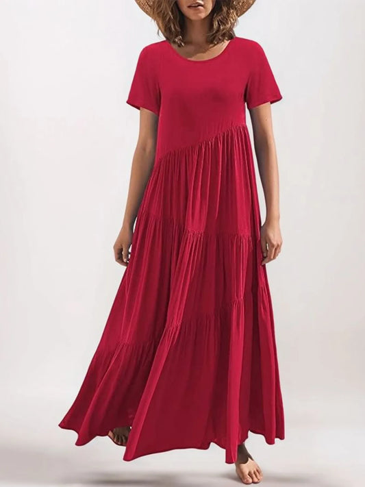 Shop Round Neck Tiered Ruffle Maxi Dress - Women's Fashion | Akatonbo