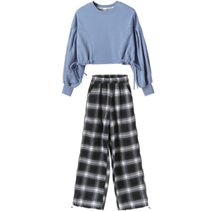 Girls' Set Children's Clothing Trendy Plaid Trousers Big Kids