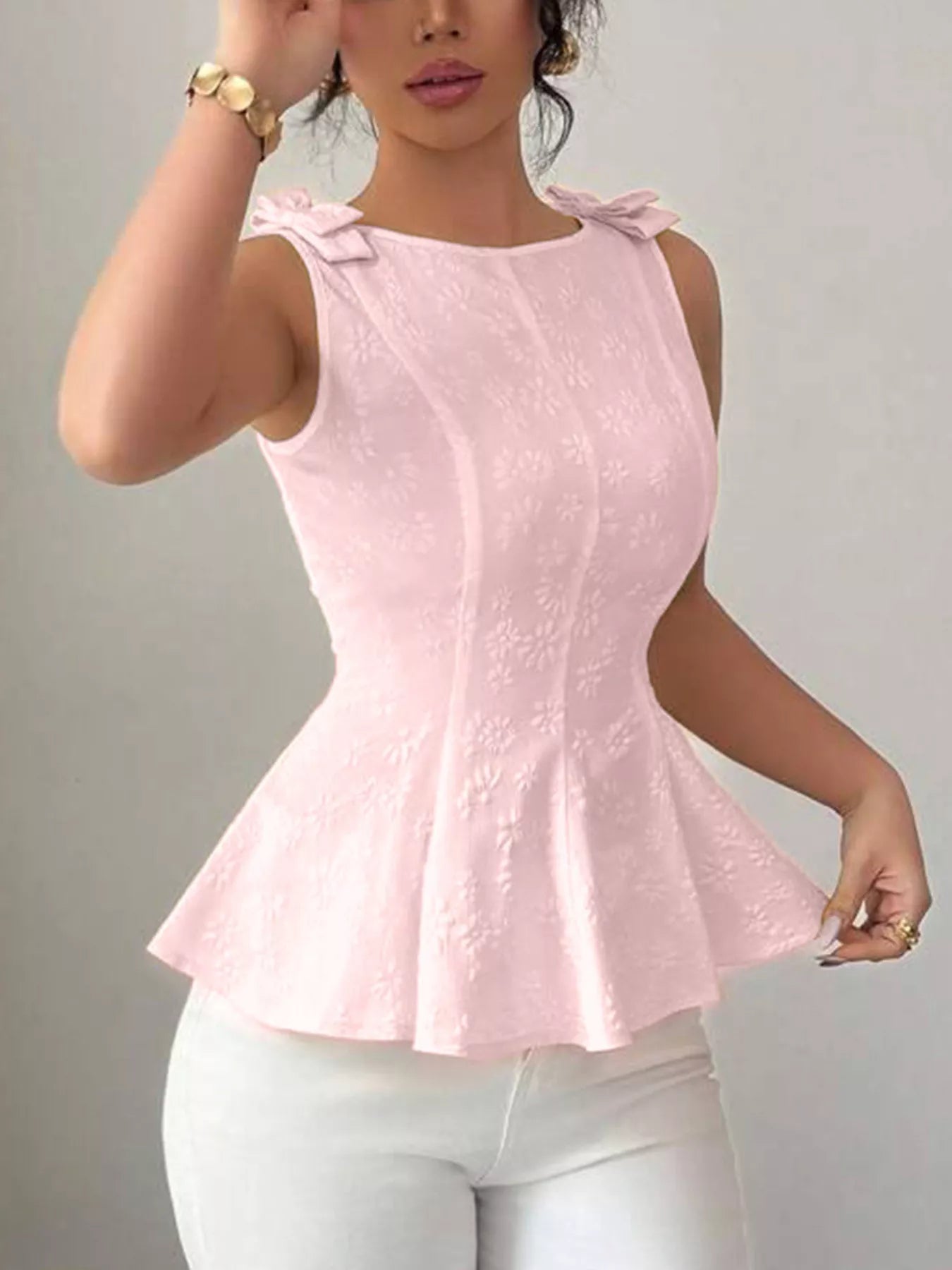 Shop Bow Shoulder Peplum Tank - Women's Fashion | Akatonbo