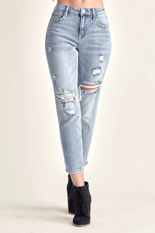 Shop RISEN Distressed Slim Cropped Jeans - Women's Fashion | Akatonbo