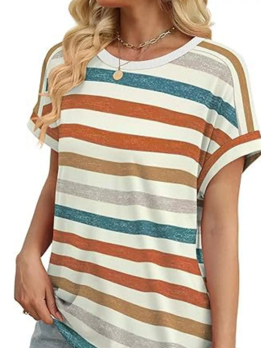 Shop Striped Short Sleeve Casual T-Shirt - Women's Fashion | Akatonbo