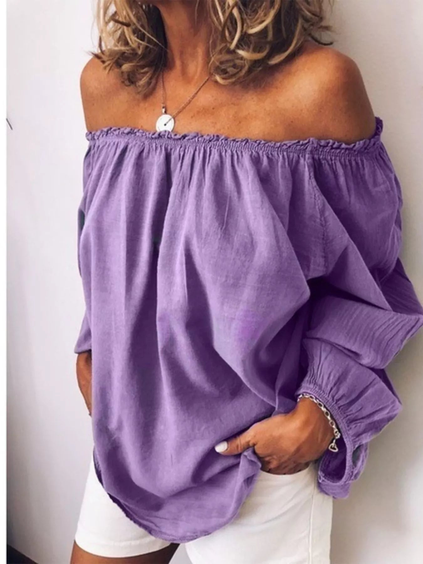 Shop Off-Shoulder Frill Trim Blouse - Women's Fashion | Akatonbo