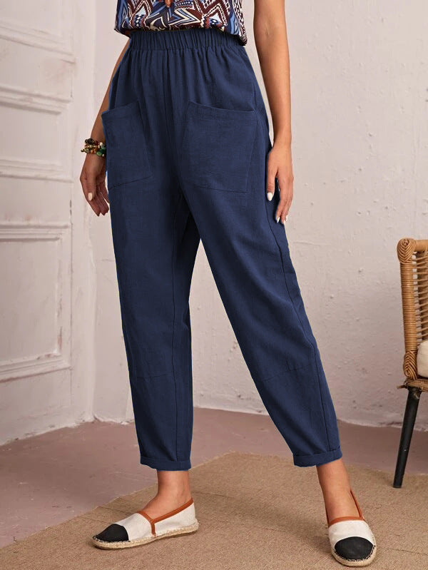 Women's Cotton Linen Elastic-waist Casual Pants