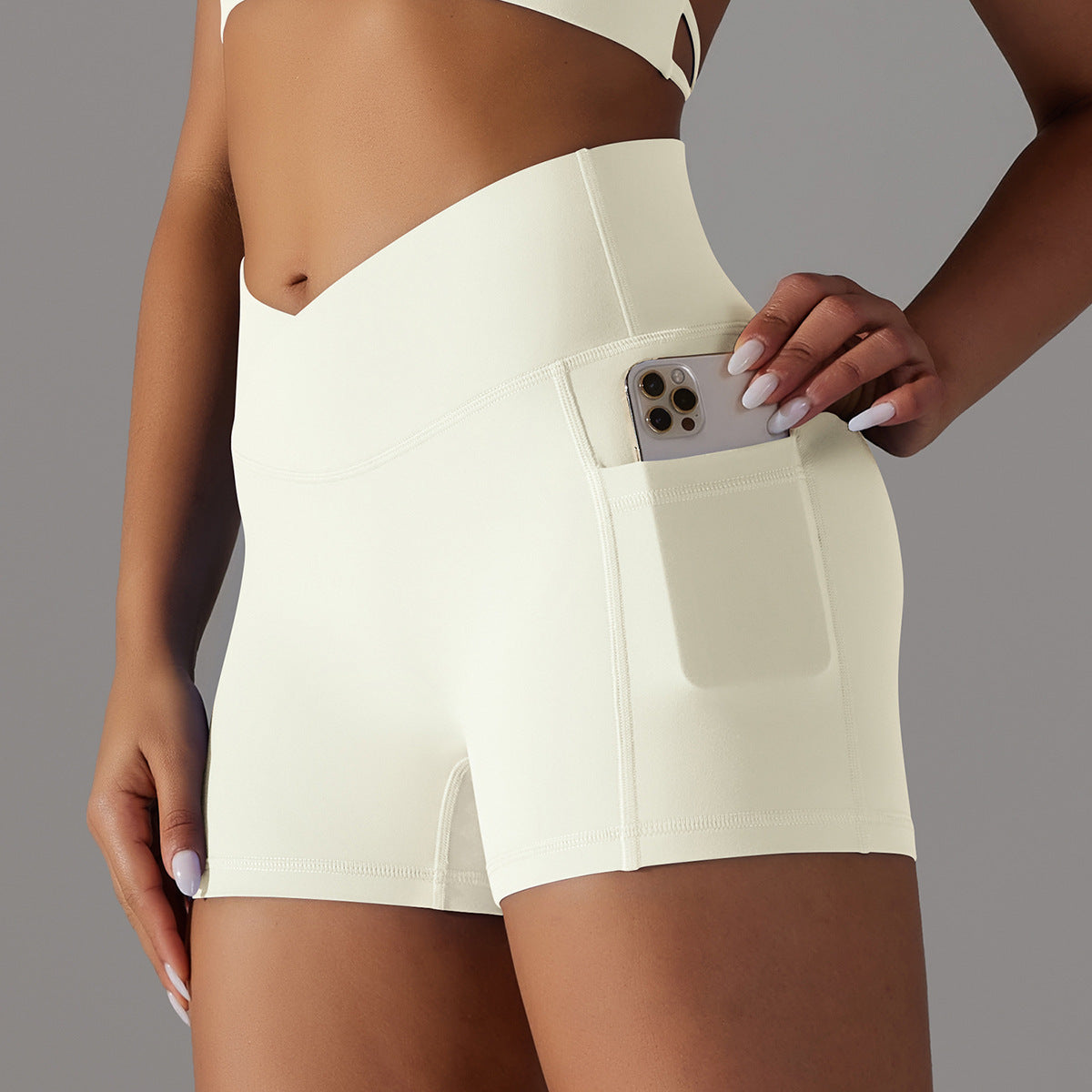 Pantalones cortos de yoga con bolsillo para teléfono, pantalones cortos deportivos de fitness