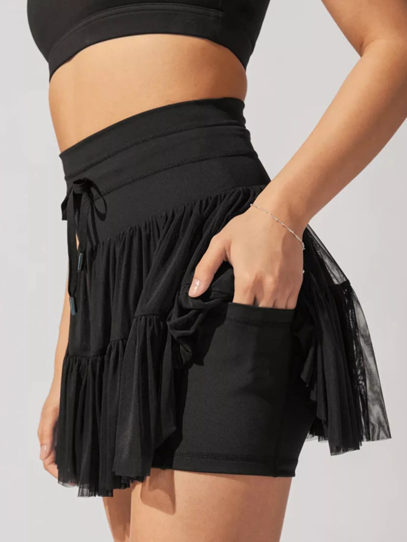 Shop Tiered Skort with Drawstring - Women's Fashion | Akatonbo