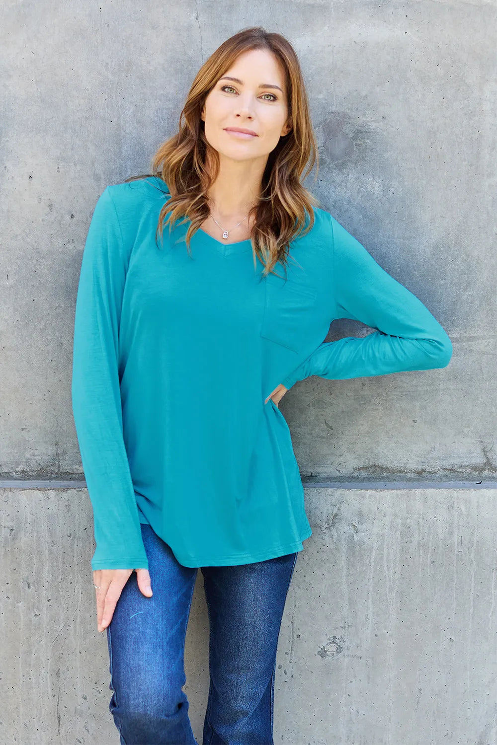Shop Basic Bae Full Size V-Neck Long Sleeve Top - Women's Fashion | Akatonbo