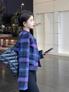 Plaid Short Woolen Coat Women