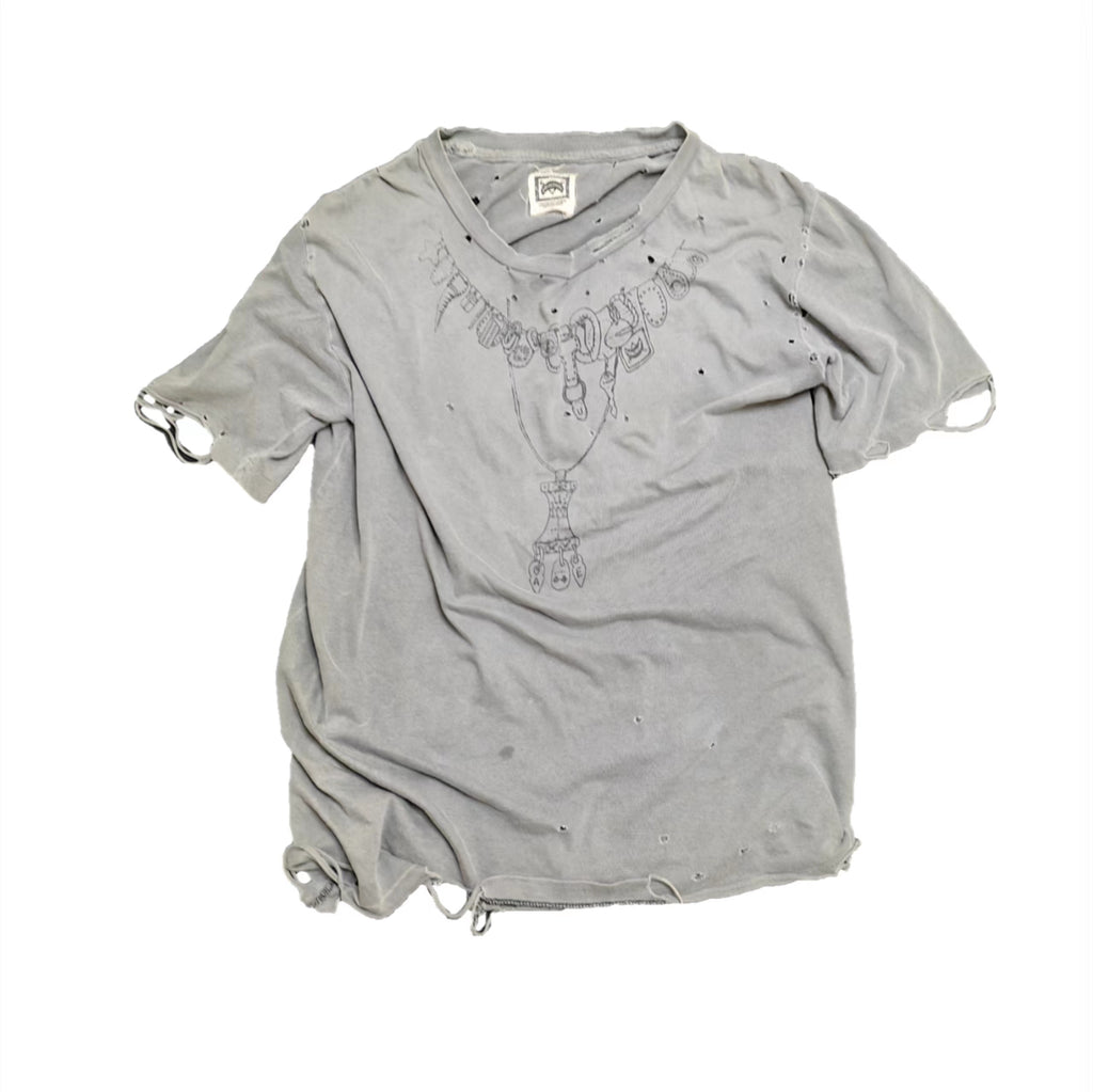 Damaged Necklace Reworked Washed Short Sleeves