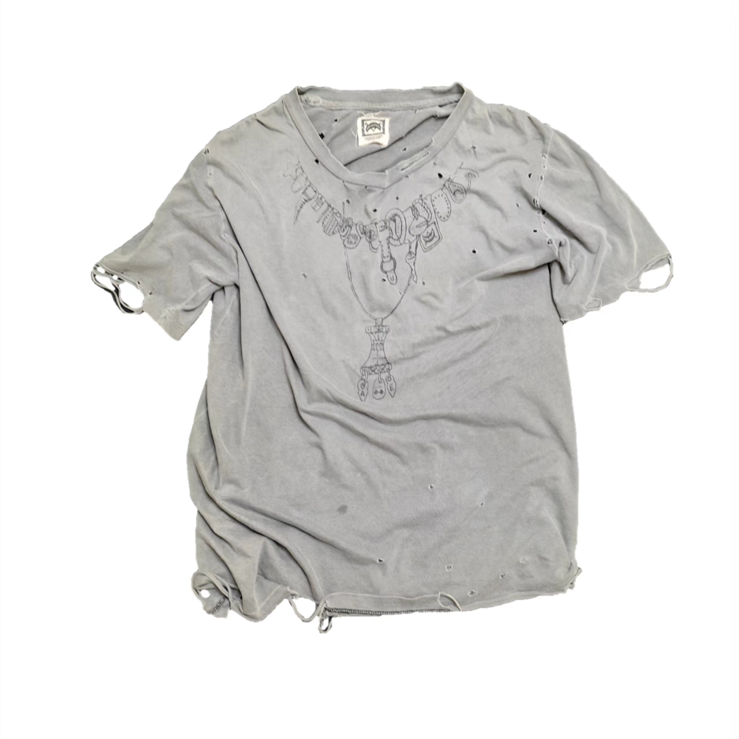 Damaged Necklace Reworked Washed Short Sleeves