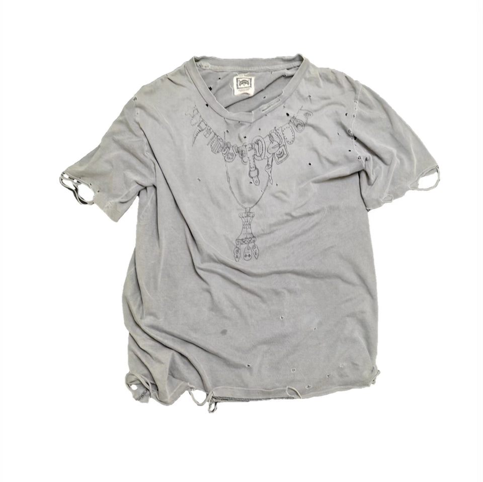 Damaged Necklace Reworked Washed Short Sleeves
