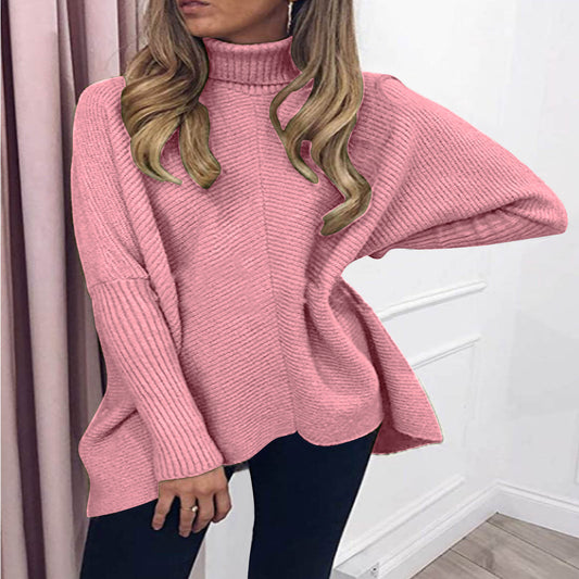 Chandail pull ample mi-long à manches chauve-souris pour femme