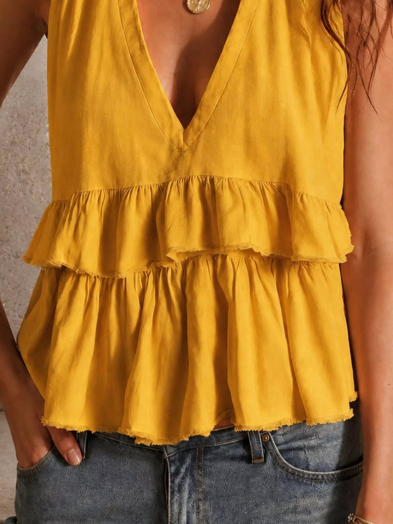 Shop Ruffled V-Neck Sleeveless Top - Women's Fashion | Akatonbo