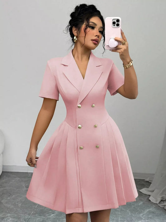 Shop Double-Breasted Pleated Blazer Dress - Women's Fashion | Akatonbo