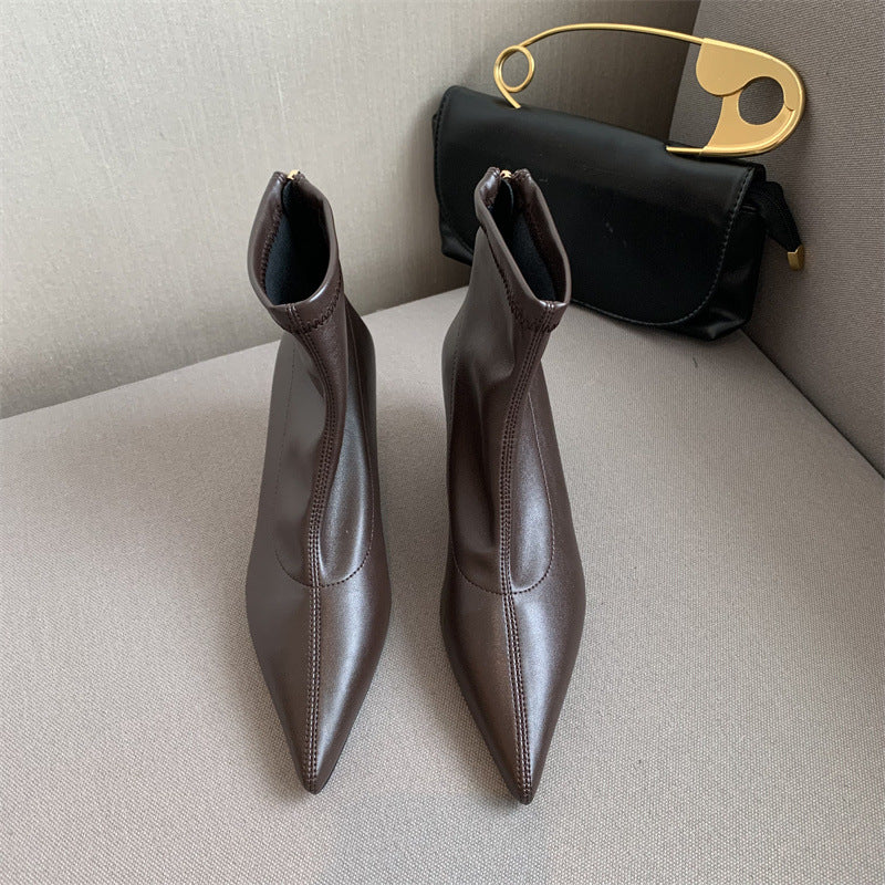 Ladies New Vintage Pointed Toe Back Zip Shoes