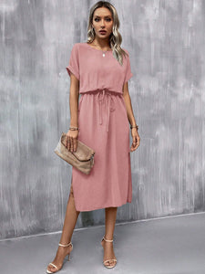 Clasi Batwing Sleeve Knot Front Split Thigh Dress