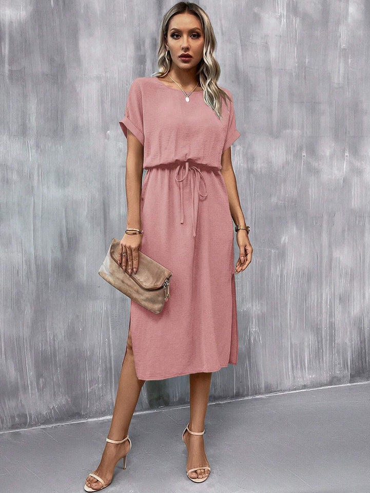 Clasi Batwing Sleeve Knot Front Split Thigh Dress