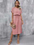 Clasi Batwing Sleeve Knot Front Split Thigh Dress