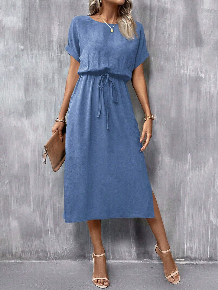 Clasi Batwing Sleeve Knot Front Split Thigh Dress