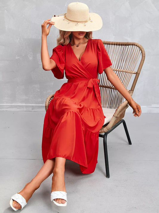 Shop Flutter Sleeve Tiered Midi Dress - Women's Fashion | Akatonbo