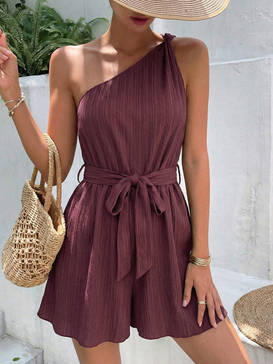 Shop One-Shoulder Tie Waist Romper - Women's Fashion | Akatonbo