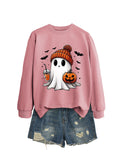 Fashion Long Sleeve Milk Tea Pumpkin Bat Printed Crew Neck Sweatshirt